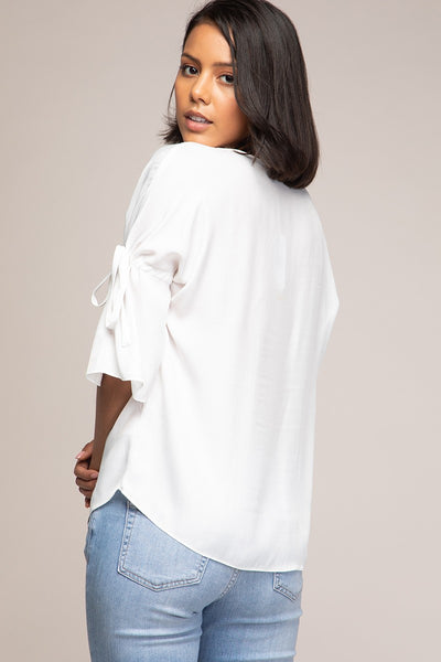Boat Neck Whit Bow Sleeve Top