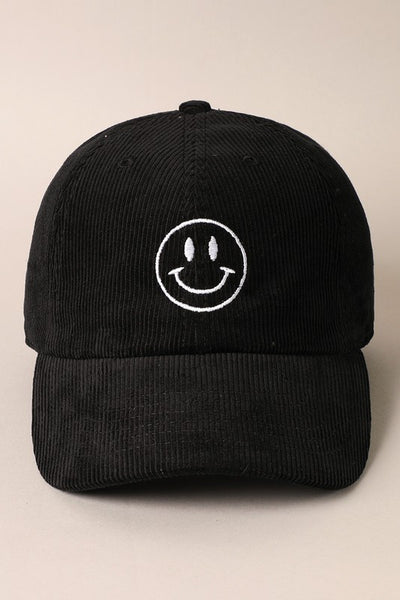 Corduroy Embroidered Happy Face Hat