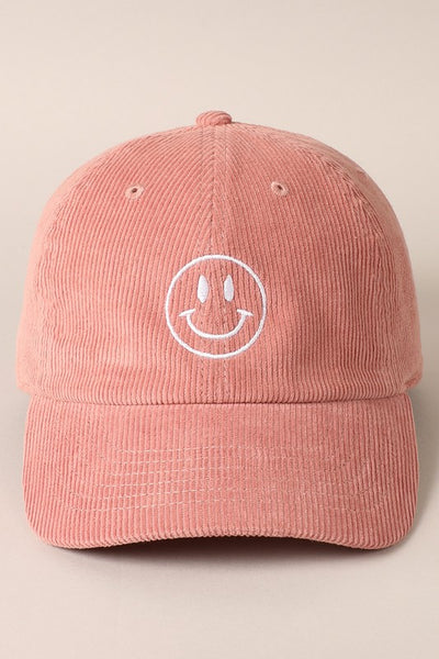 Corduroy Embroidered Happy Face Hat