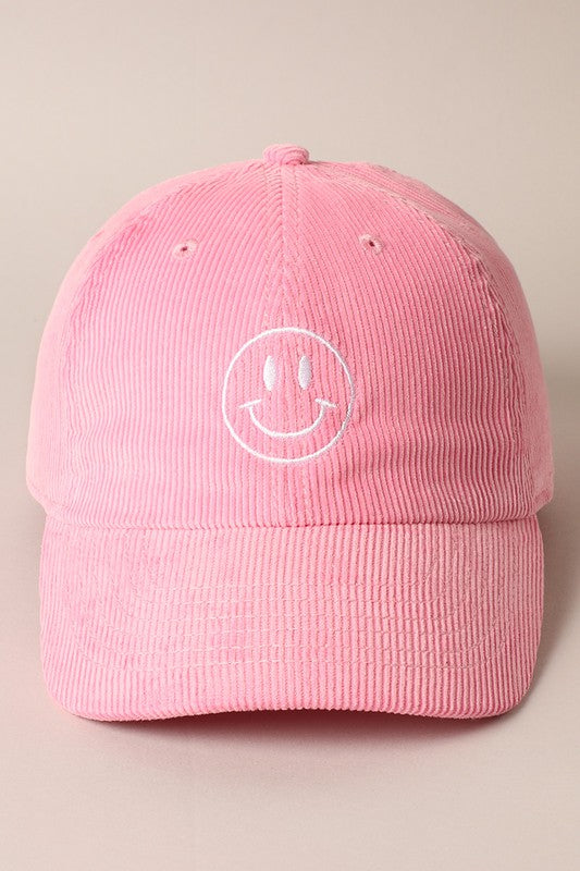 Corduroy Embroidered Happy Face Hat
