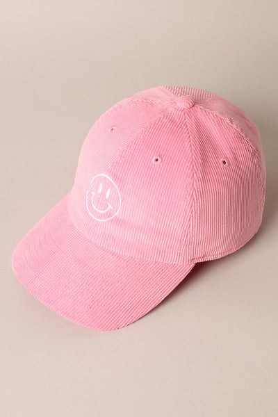Corduroy Embroidered Happy Face Hat