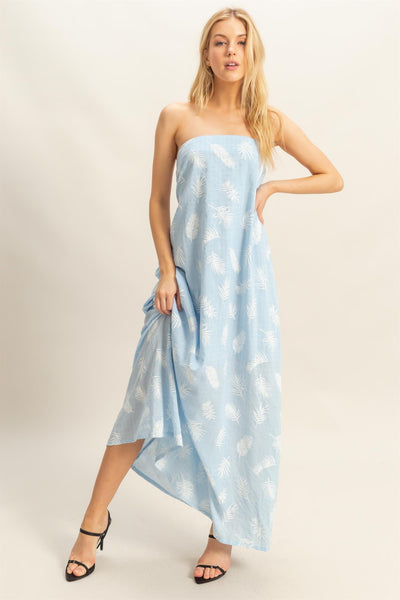 Leaf Print Bow Back Maxi Dress