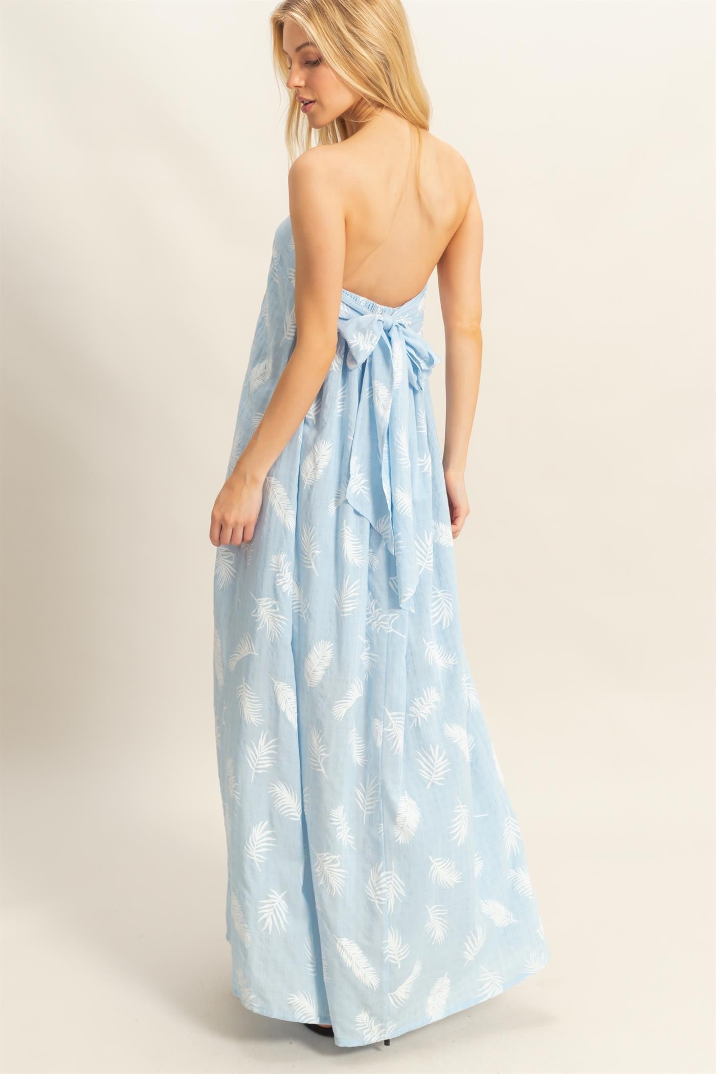 Leaf Print Bow Back Maxi Dress
